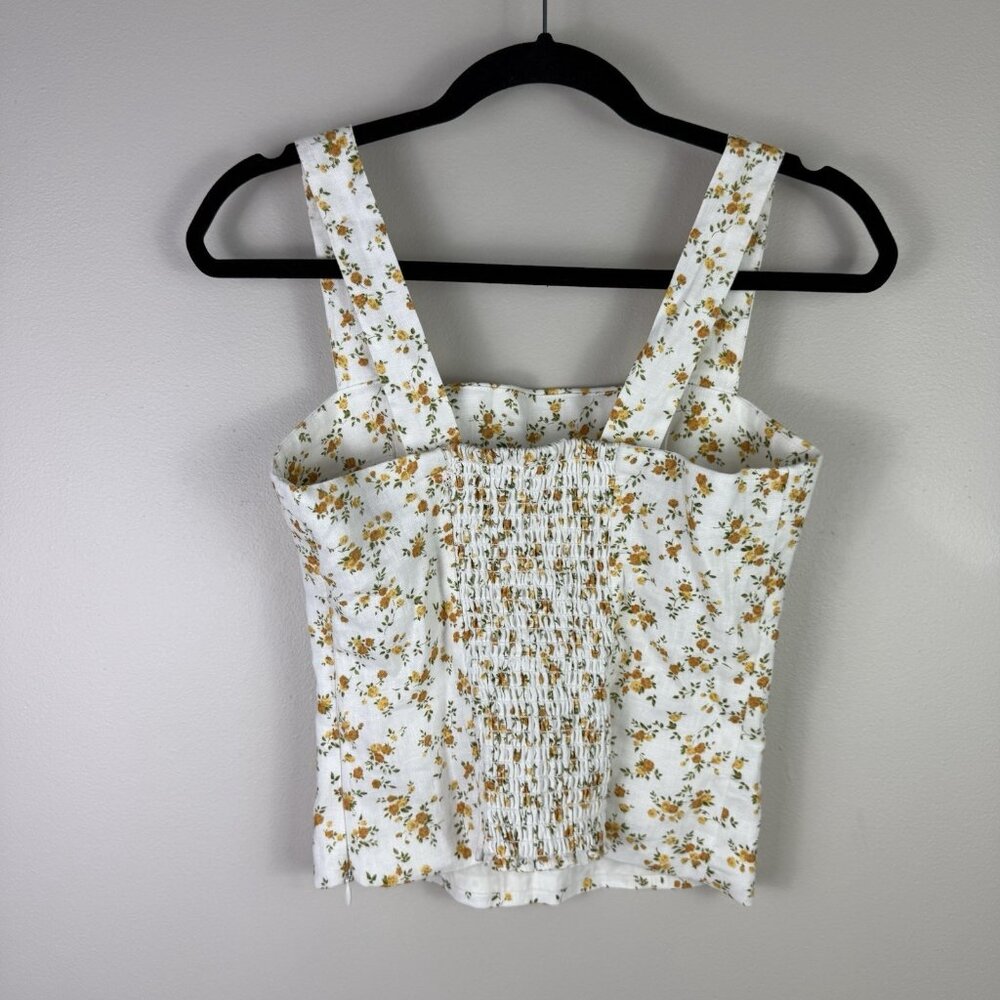 Reformation Darci Linen Top Floral Square Neck Corset Tank Ivory 4 FLAW - Picture 9 of 11